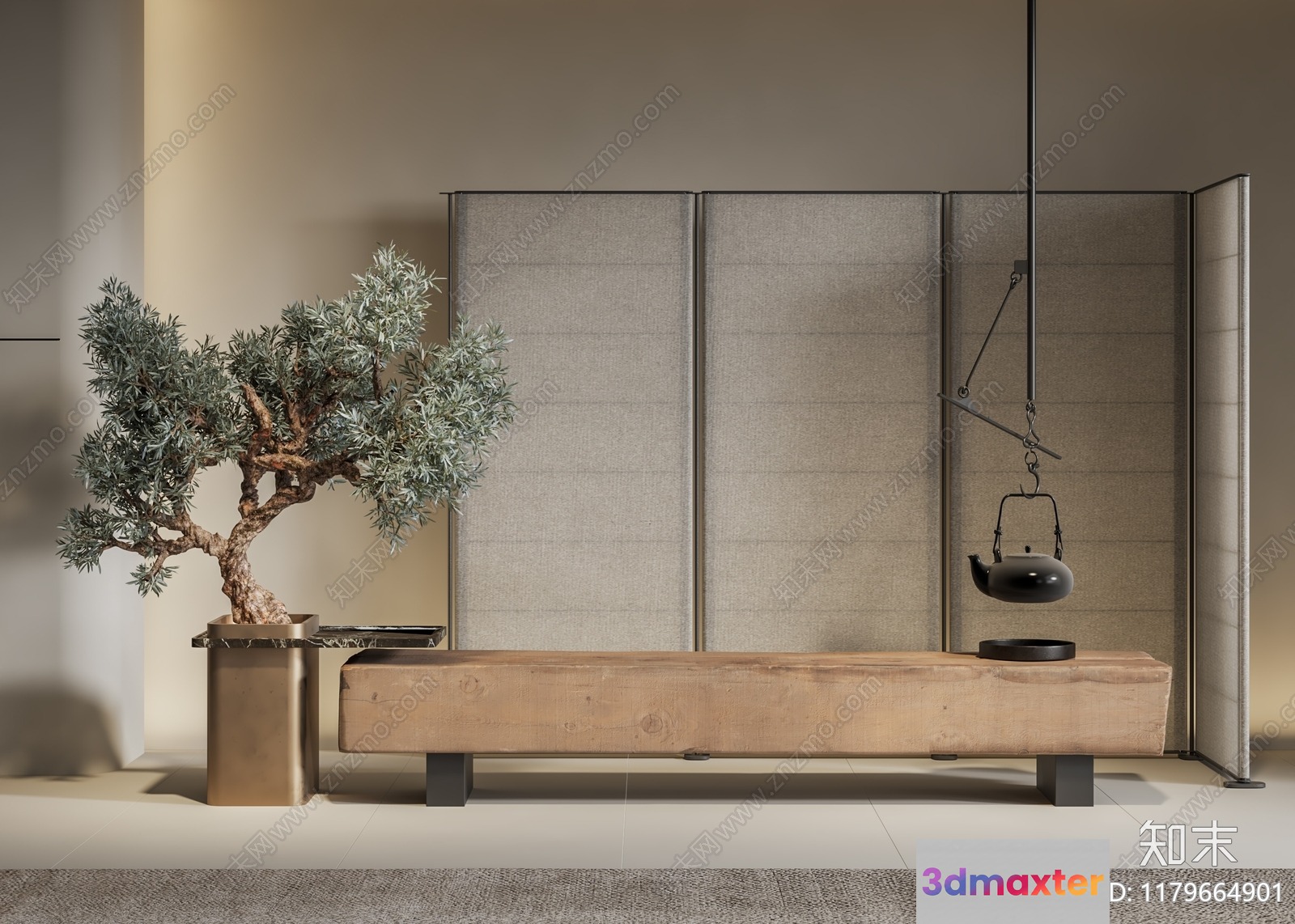 Modern Japanese-Inspired Decor 3D Model - 137 - VRAY Render