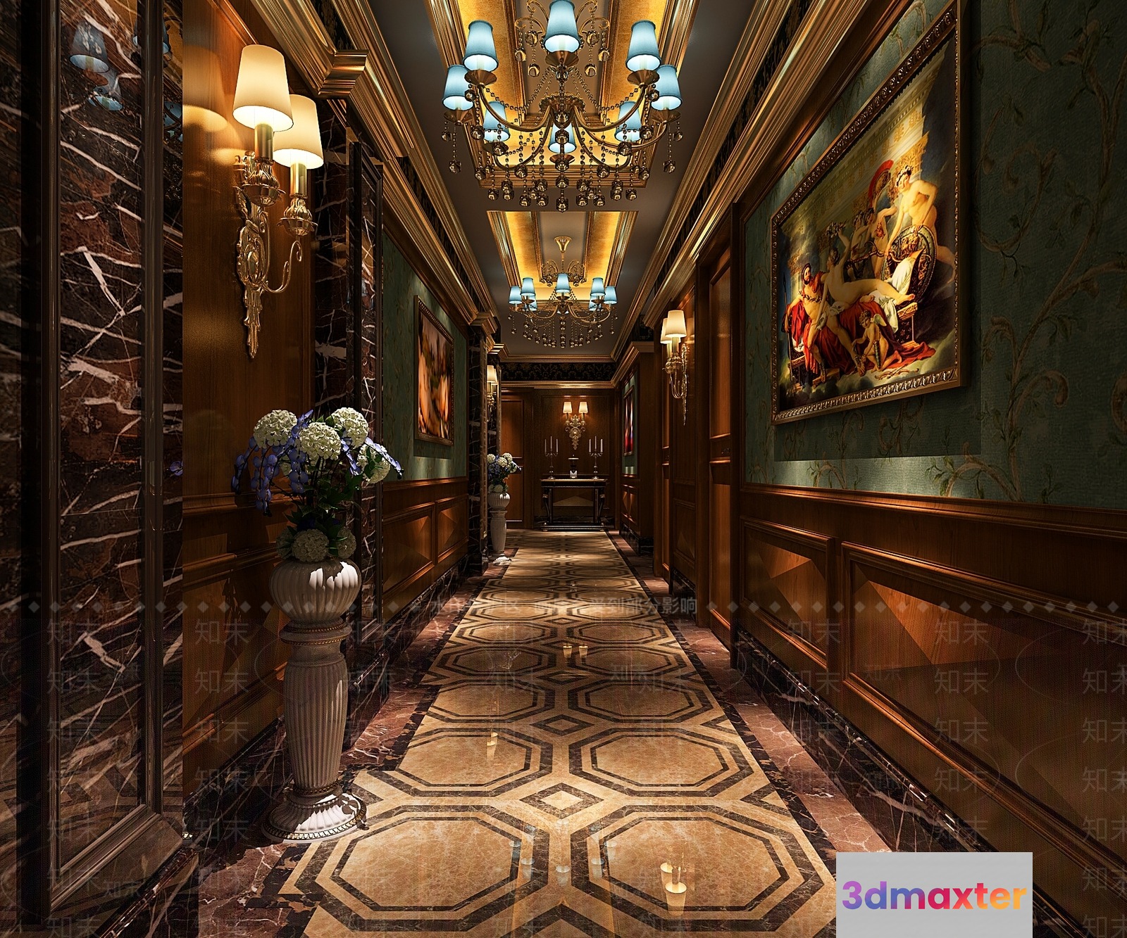 A Luxurious Hallway 3D Model - 1634 - VRAY Render