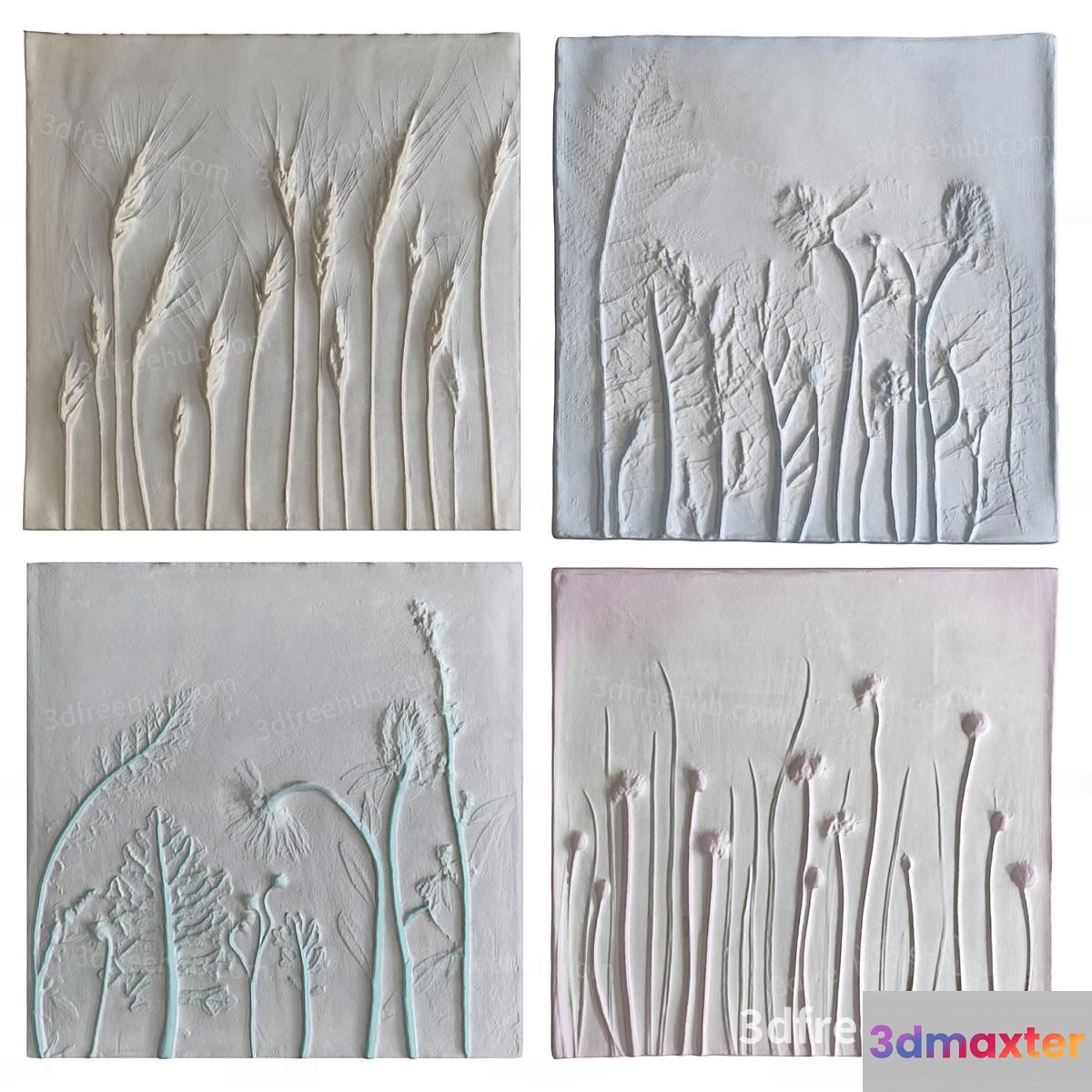 Abstract Floral Wall Art 3D Model - 22666 - VRAY Render