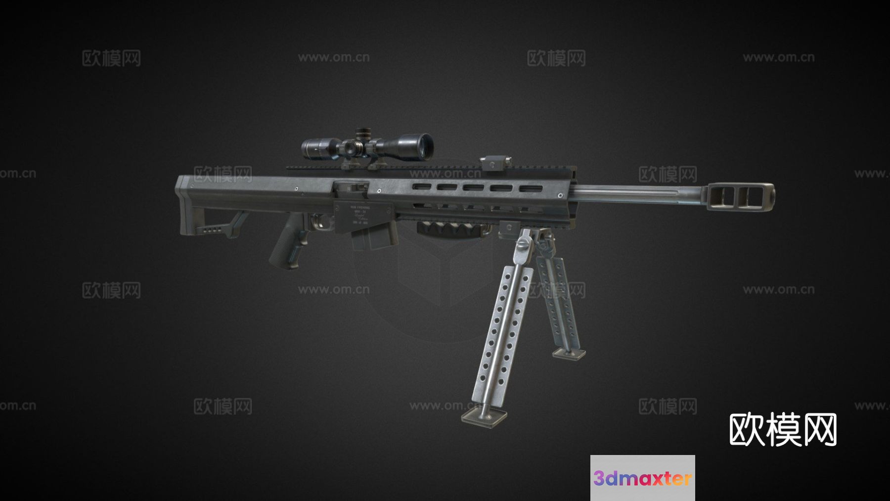A Sniper Rifle With A Scope And Bipod 3D Model - 15729 - VRAY Render