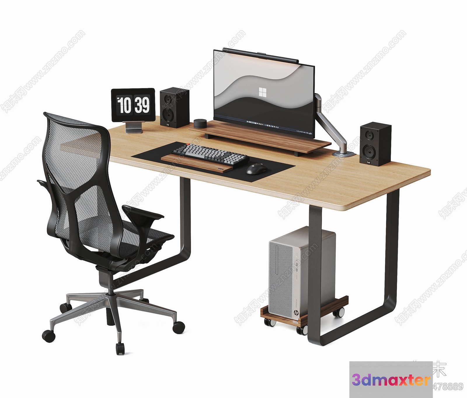 A Computer Desk With A Chair 3D Model - 13227 - VRAY Render
