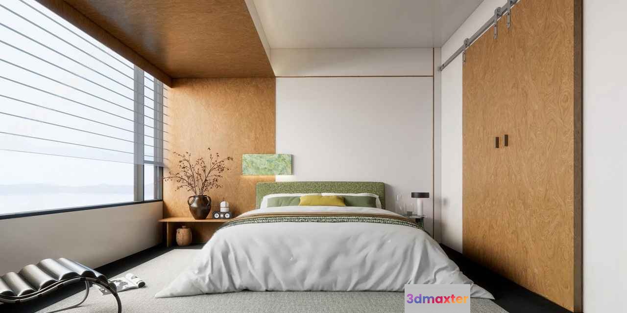 Cozy Minimalist Bedroom 3D Model - 15150 - VRAY Render