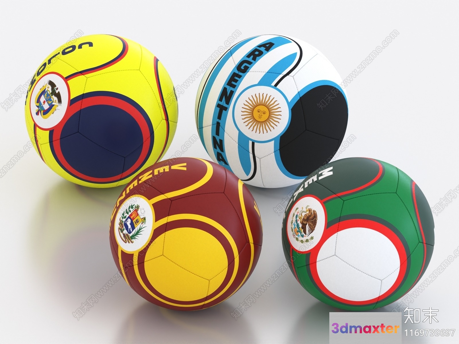 Four Soccer Balls 3D Model - 10749 - VRAY Render