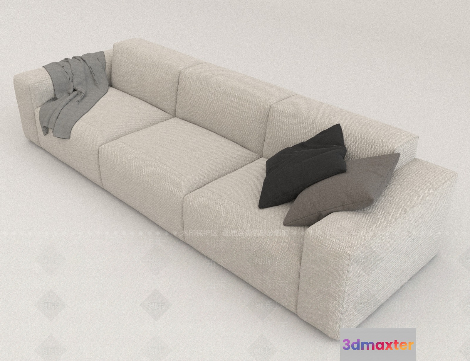 A White Couch With Throw Pillows 3D Model - 16017 - VRAY Render
