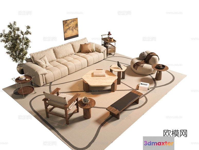 Modern Living Room 3D Model - 3417 - VRAY Render