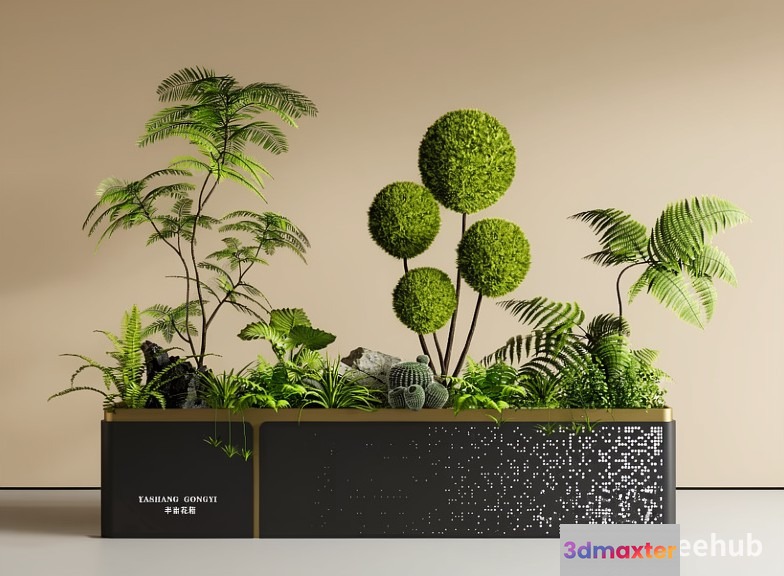 A Rectangular Planter With Green Plants 3D Model - 22019 - VRAY Render