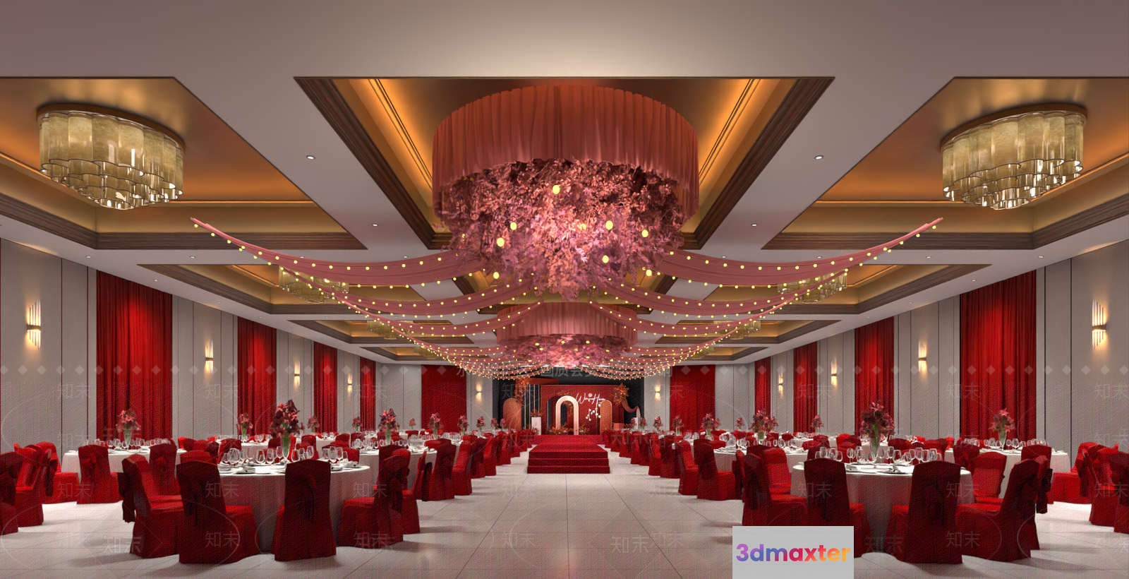 Red Wedding Banquet 3D Model - 9061 - VRAY Render