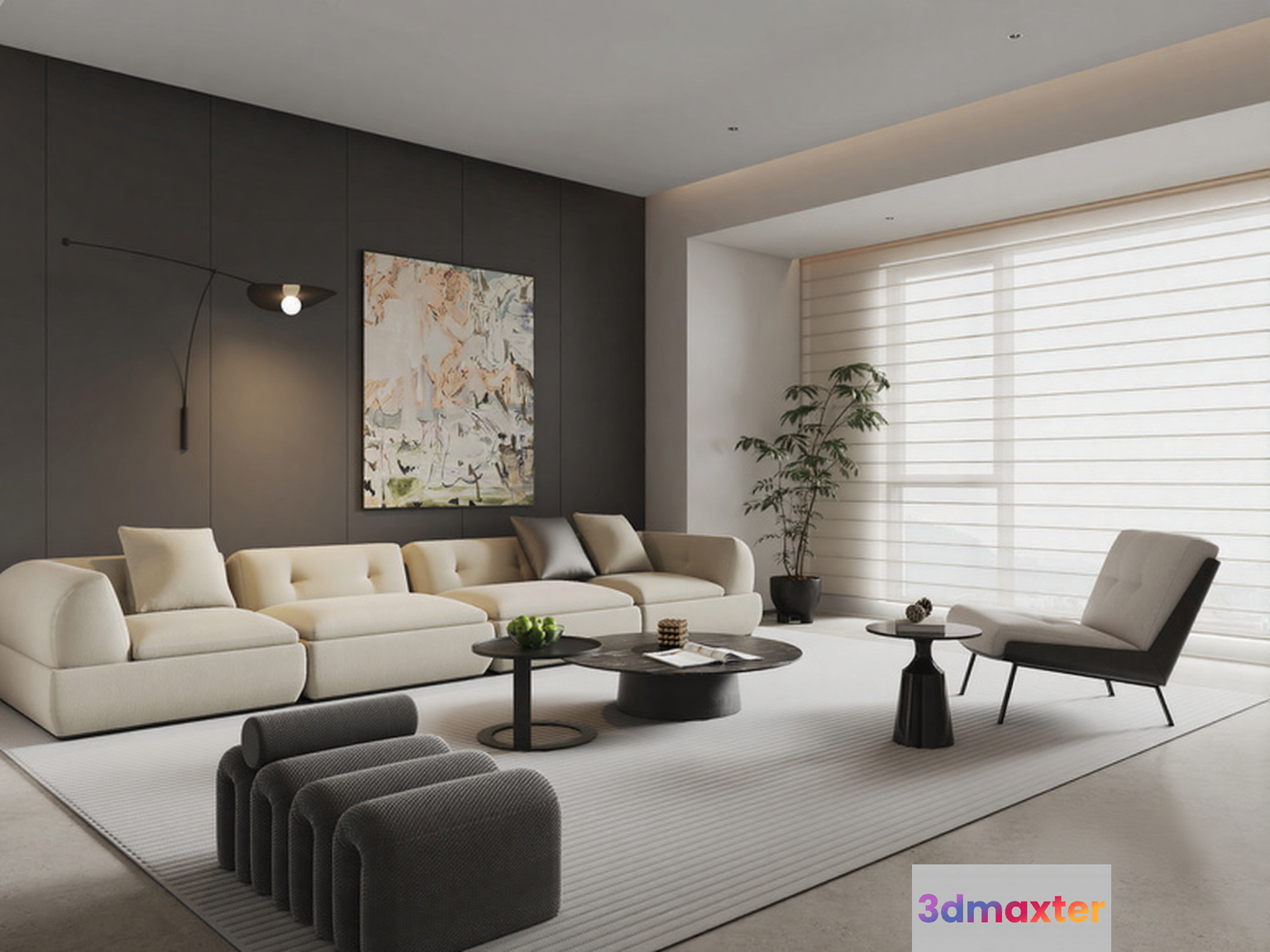 Modern Living Room 3D Model - 14364 - VRAY Render