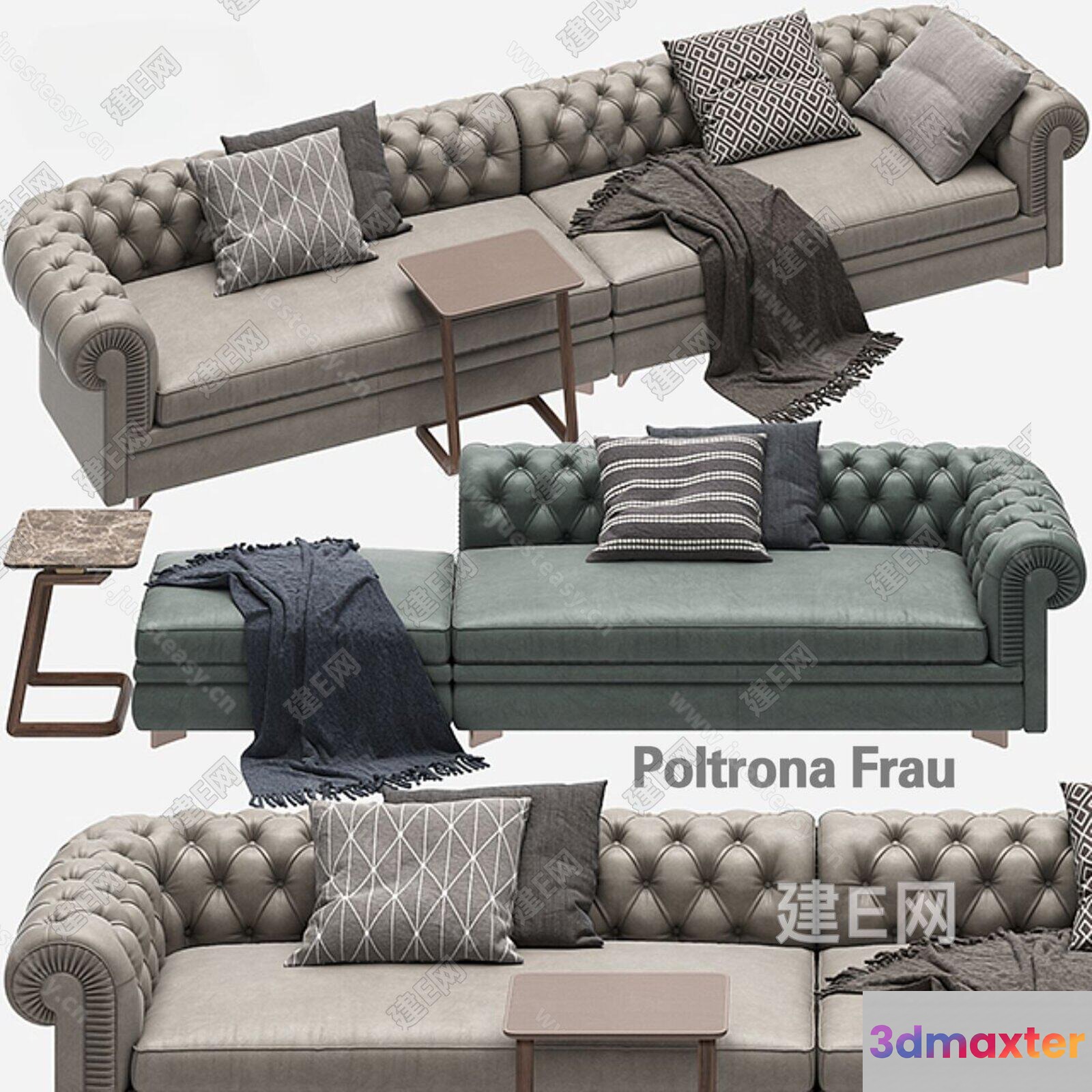 Gray Tufted Sofa 3D Model - 23095 - CORONA Render