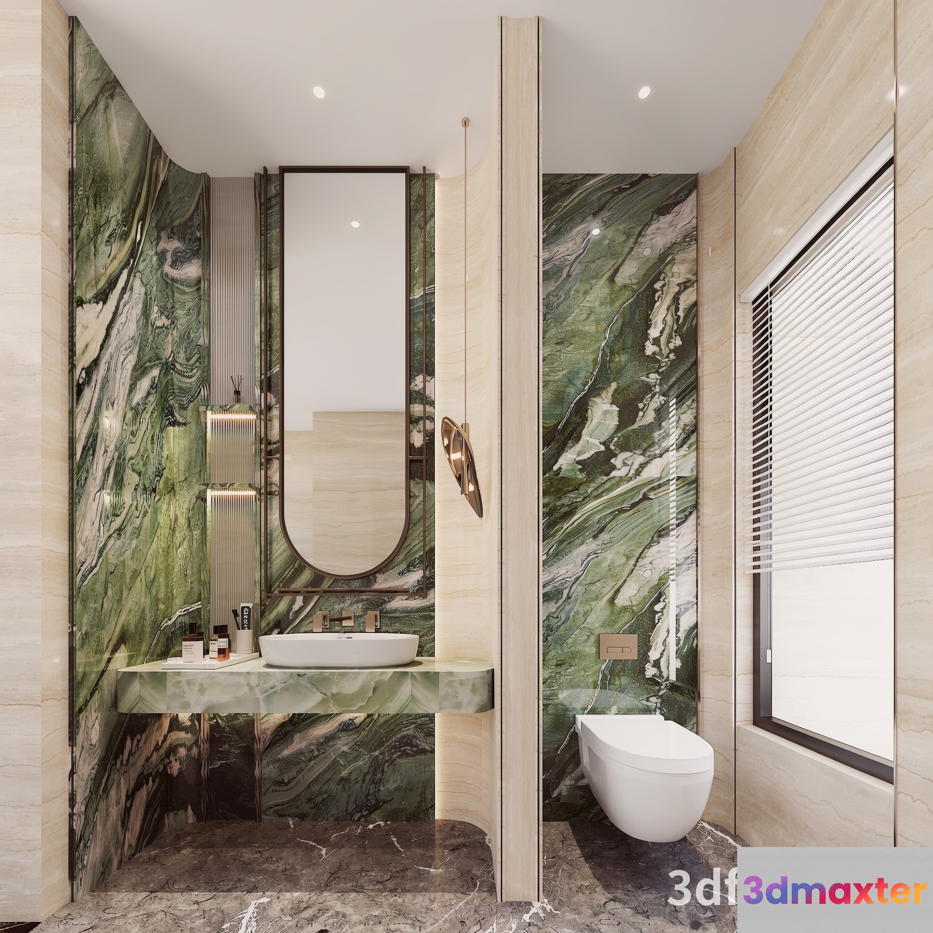 Modern Bathroom With Marble Walls 3D Model - 23514 - VRAY Render