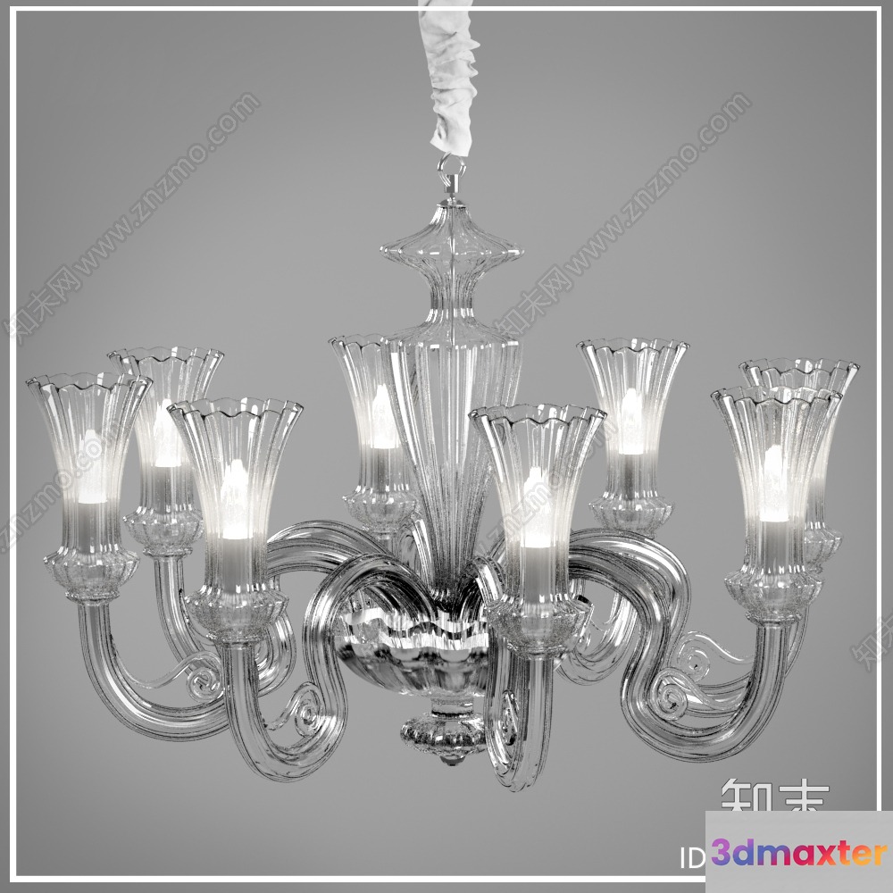 Modern Glass Chandelier 3D Model - 17301 - VRAY Render