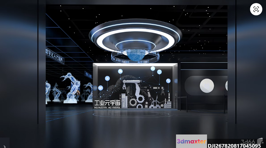 The Main Subject Is A Futuristic-Looking Room With A Large Circular Light Fixture 3D Model - 269 - VRAY Render