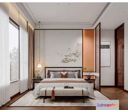 Cozy Modern Bedroom 3D Model - 13865 - VRAY Render
