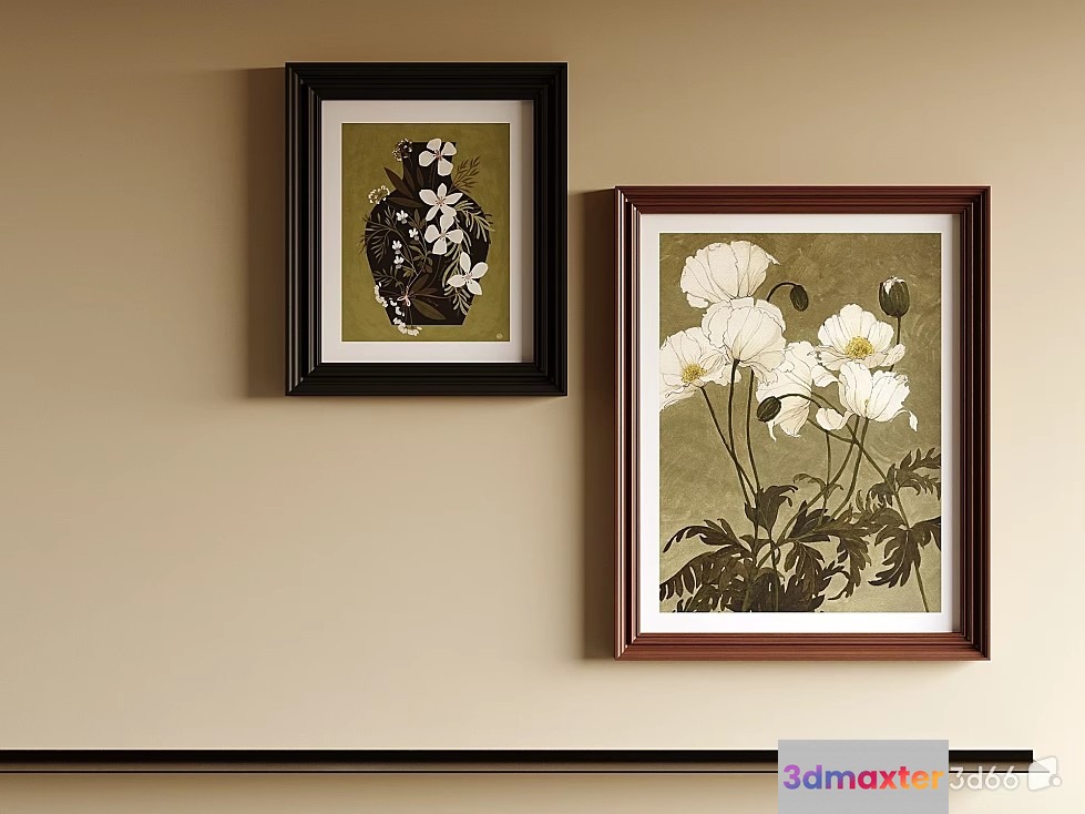 Two Framed Floral Prints On A Wall 3D Model - 20975 - VRAY Render