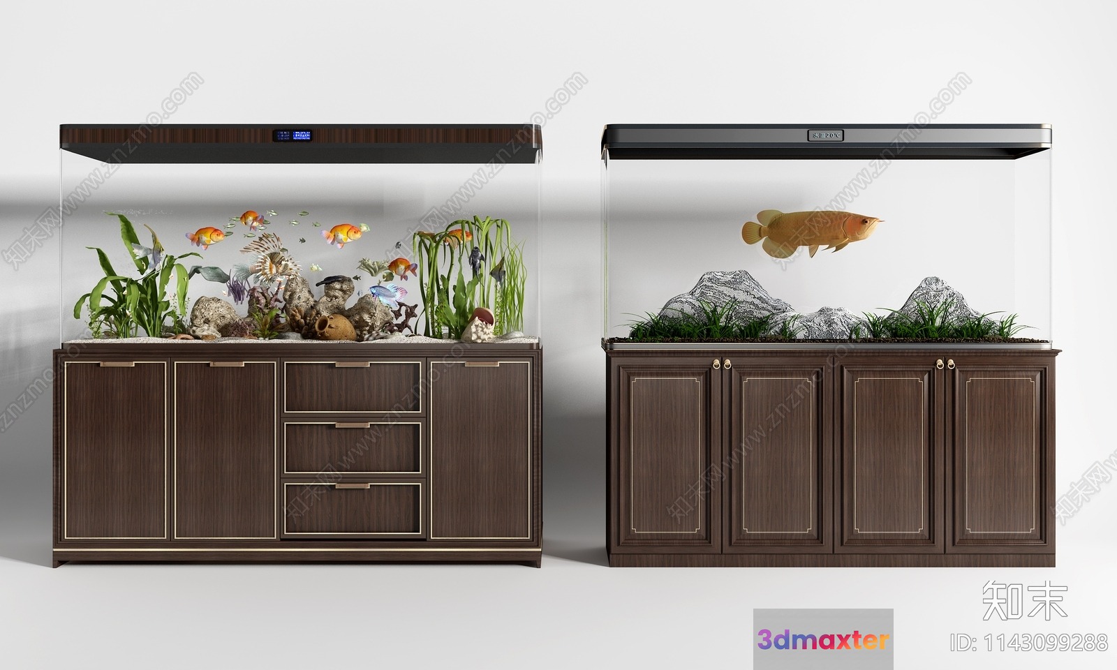 Two Aquariums With Wooden Cabinets 3D Model - 15195 - VRAY Render