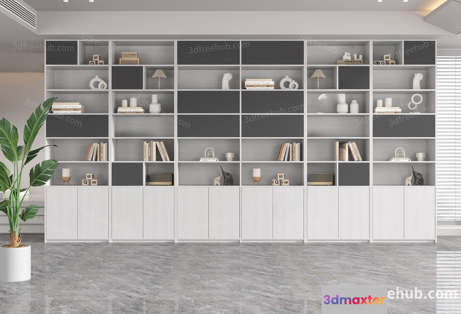 Modern Bookshelf With Decorative Items 3D Model - 20288 - VRAY Render