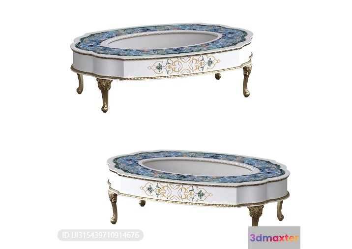 White Coffee Table With Gold Accents 3D Model - 5443 - VRAY Render