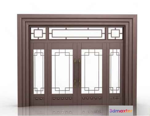 A Brown Door With A Window 3D Model - 1382 - VRAY Render