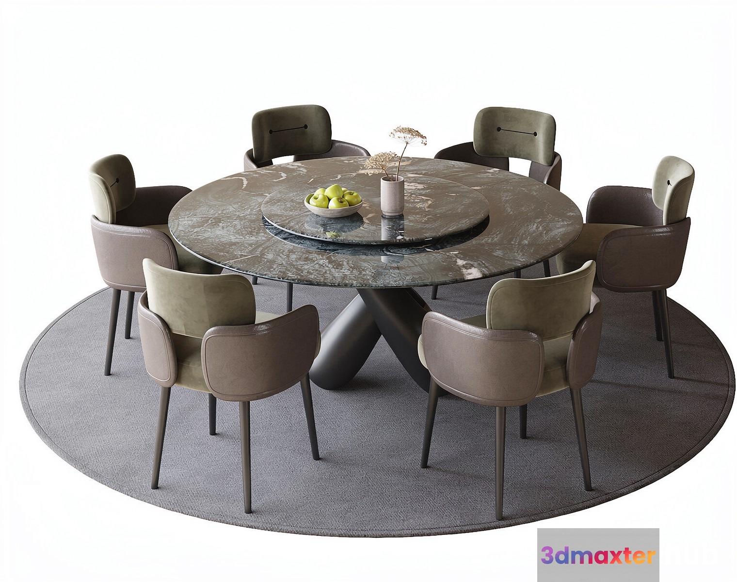 A Round Dining Table With A Marble Top 3D Model - 20175 - VRAY Render