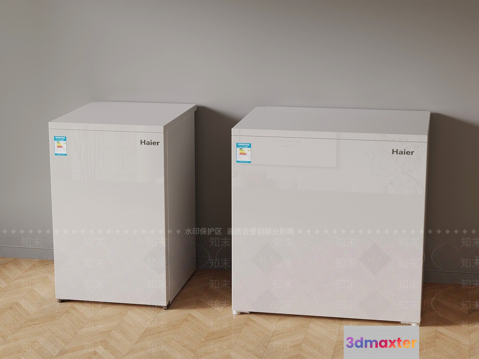 Two White Haier Refrigerators 3D Model - 3194 - VRAY Render