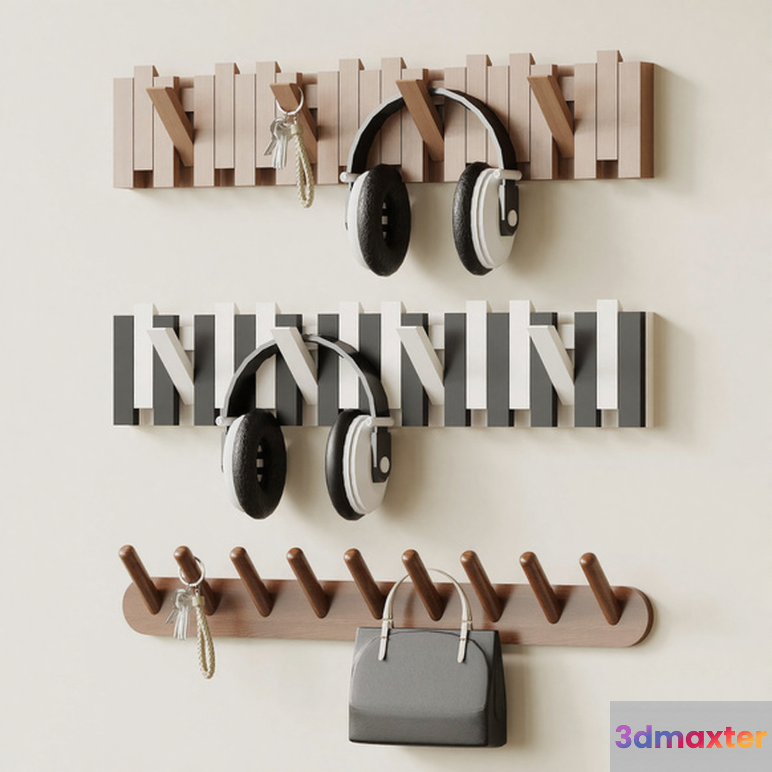 Coat Rack With Hooks 3D Model - 14630 - VRAY Render