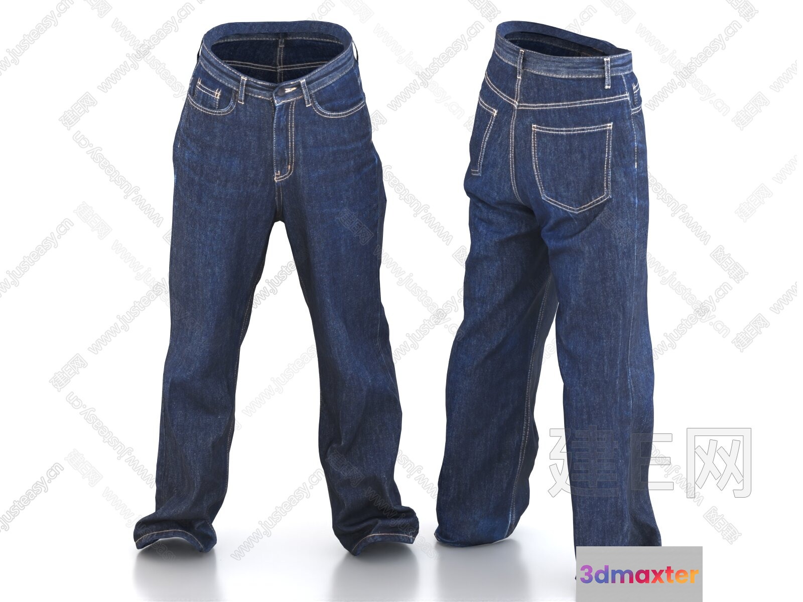 A Pair Of Dark Blue Jeans 3D Model - 11165 - VRAY Render
