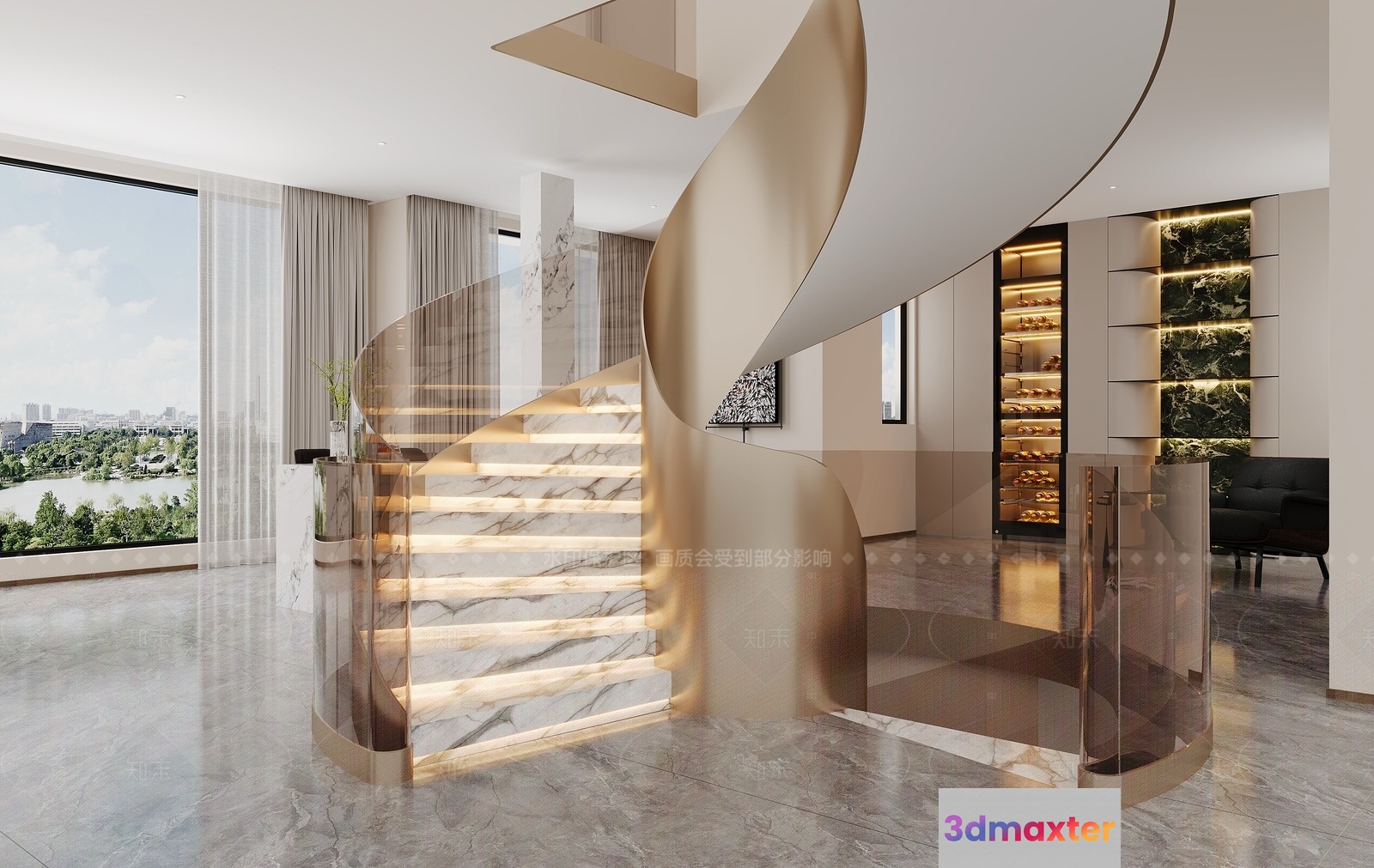 Modern Spiral Staircase 3D Model - 1678 - VRAY Render
