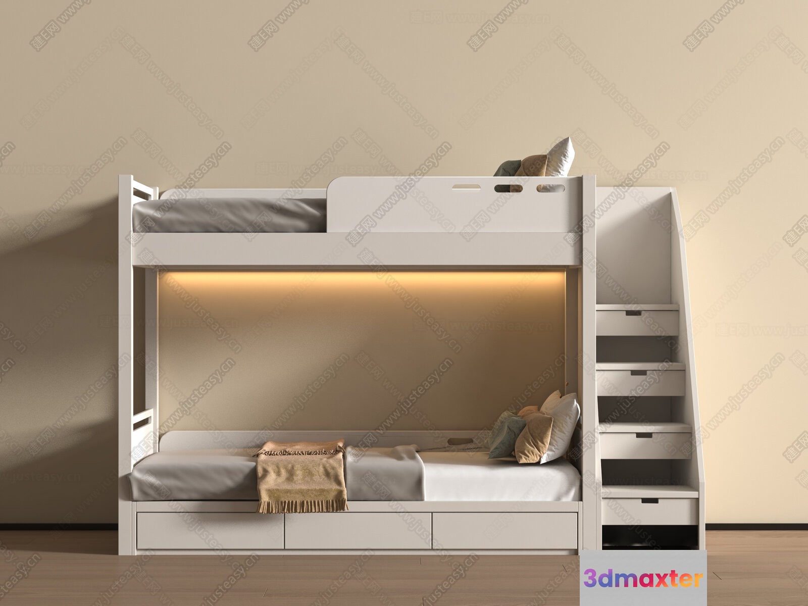 Modern White Bunk Bed 3D Model - 21030 - VRAY Render