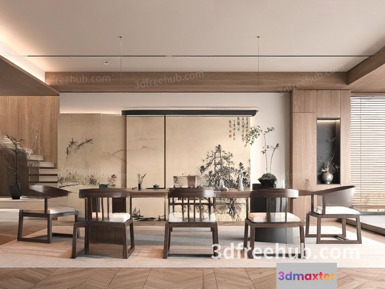 Modern Asian Dining Room 3D Model - 23015 - VRAY Render