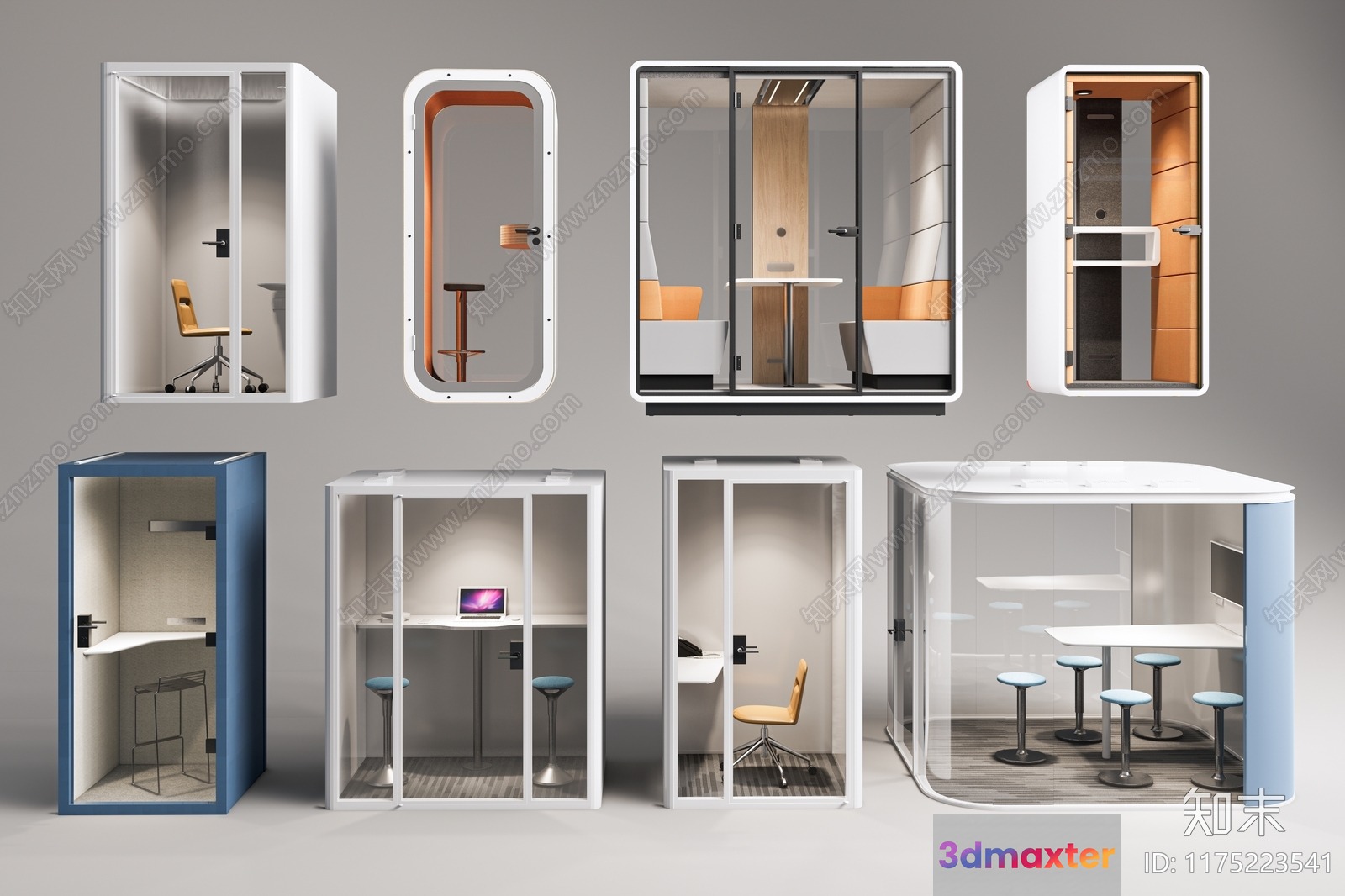 Modern Office Booths 3D Model - 8070 - VRAY Render