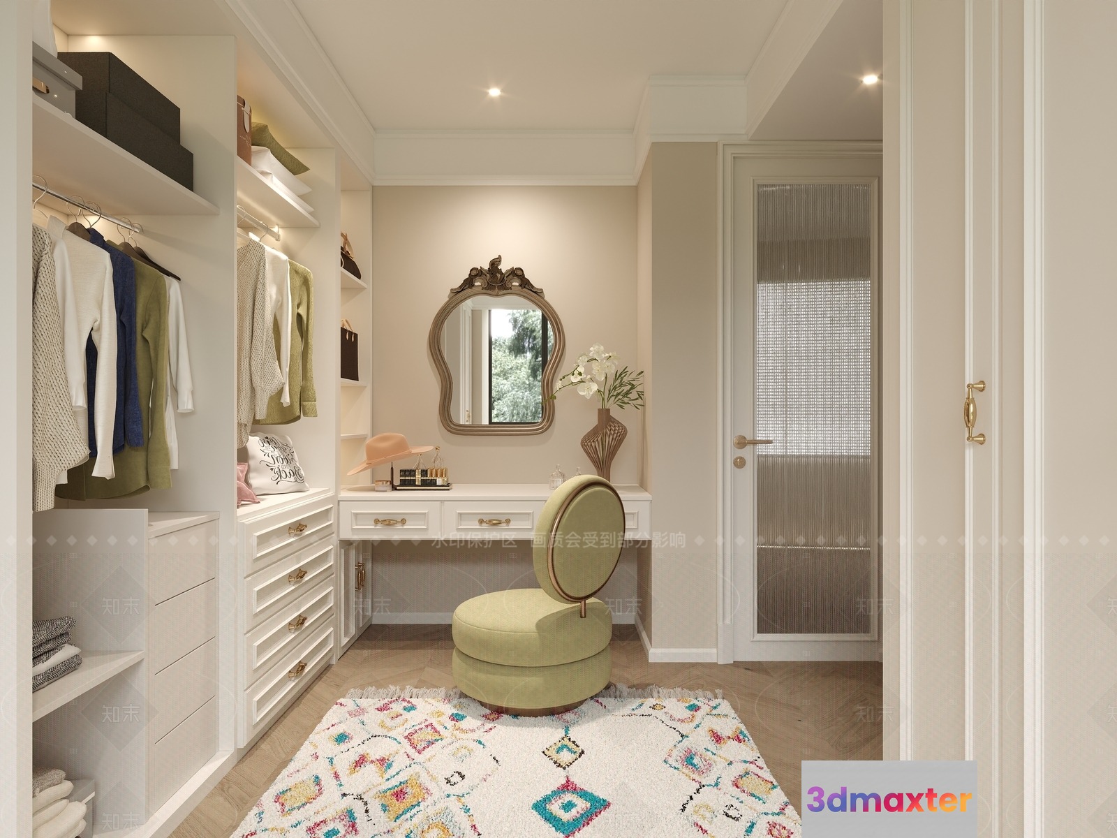 A Modern White Walk-In Closet 3D Model - 6334 - CORONA Render