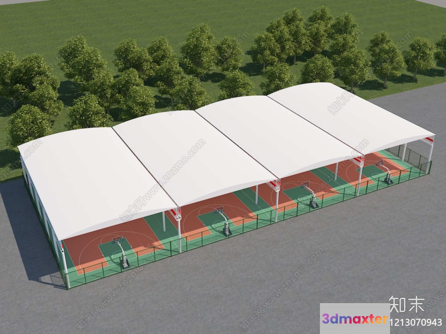 A Large White Tent With A Green And Orange Floor 3D Model - 9882 - VRAY Render