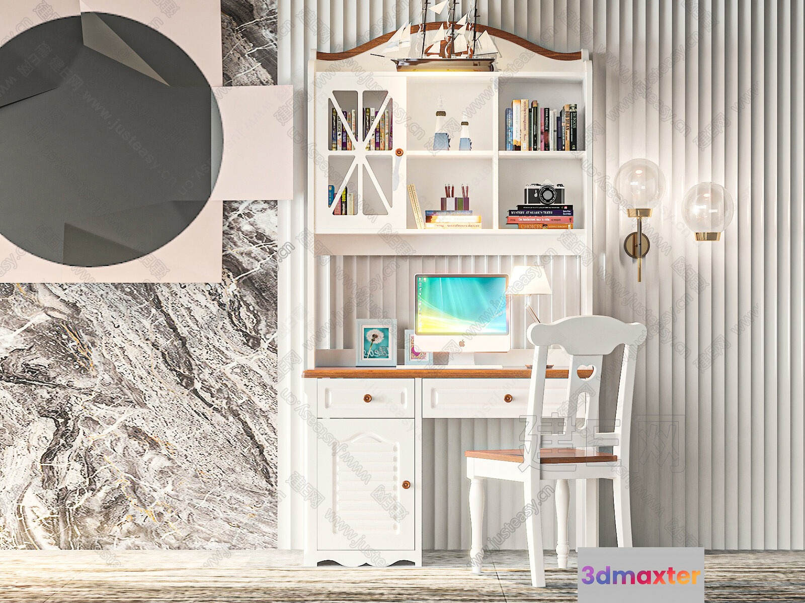 White Desk And Chair 3D Model - 9765 - VRAY Render