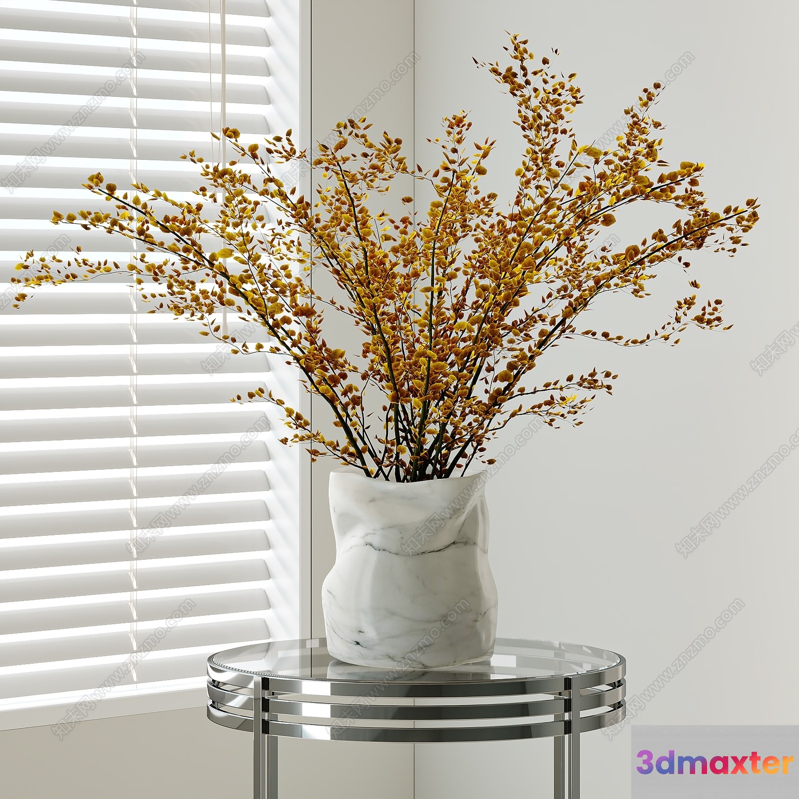 A Vase With Yellow Leaves 3D Model - 3119 - VRAY Render