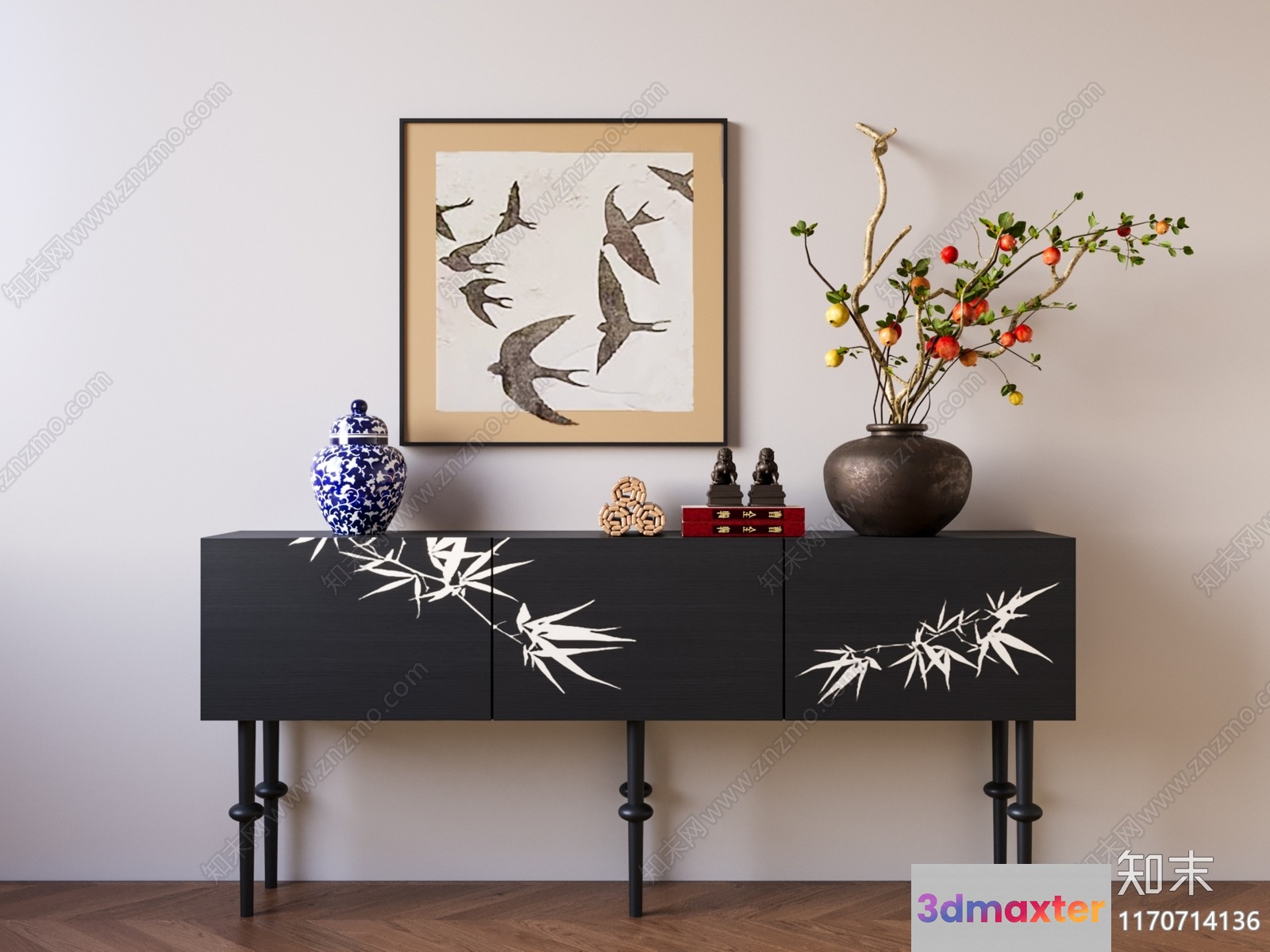A Console Table With A Black And White Design 3D Model - 14534 - CORONA Render