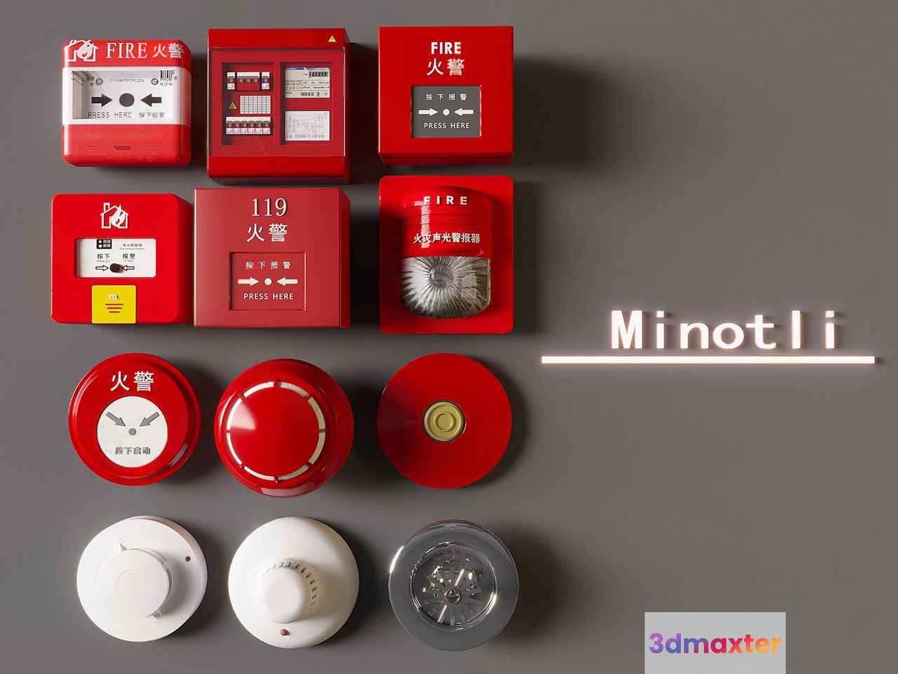 A Collection Of Fire Alarms 3D Model - 12162 - VRAY Render
