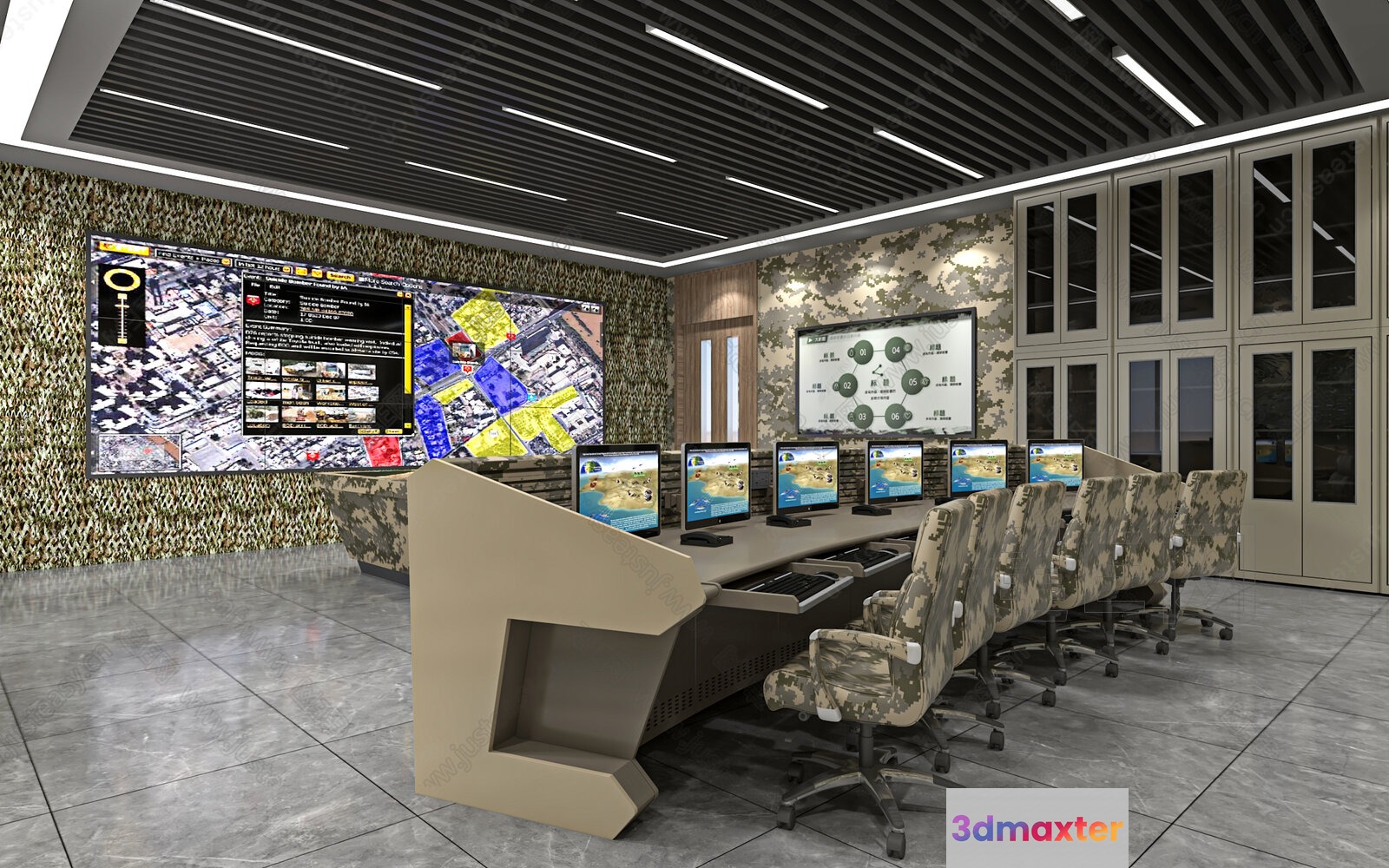 A Conference Room With A Long Table And Chairs 3D Model - 4088 - VRAY Render