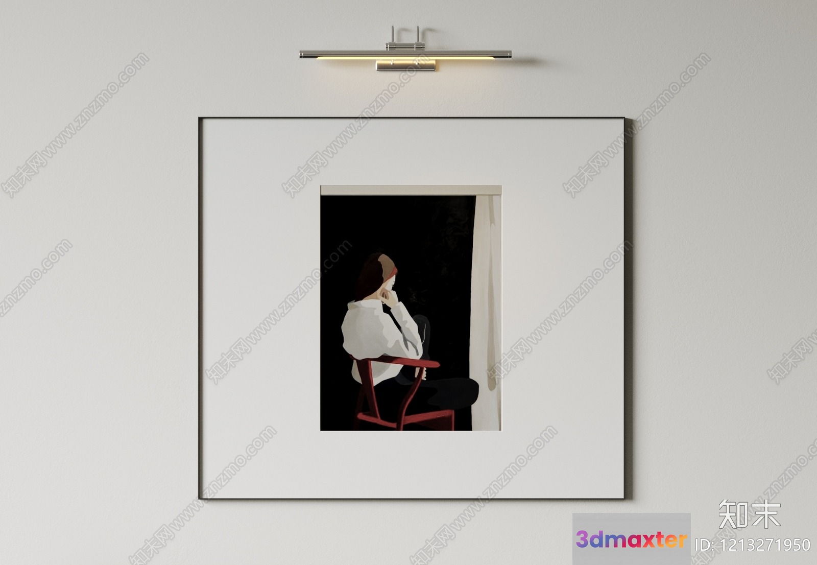 A Framed Painting Of A Person Sitting In A Chair 3D Model - 13882 - VRAY Render