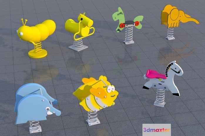 A Collection Of Colorful Playground Animals 3D Model - 11402 - VRAY Render