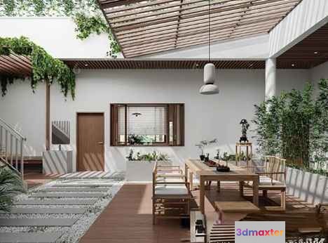 Modern Outdoor Dining Area 3D Model - 5273 - CORONA Render