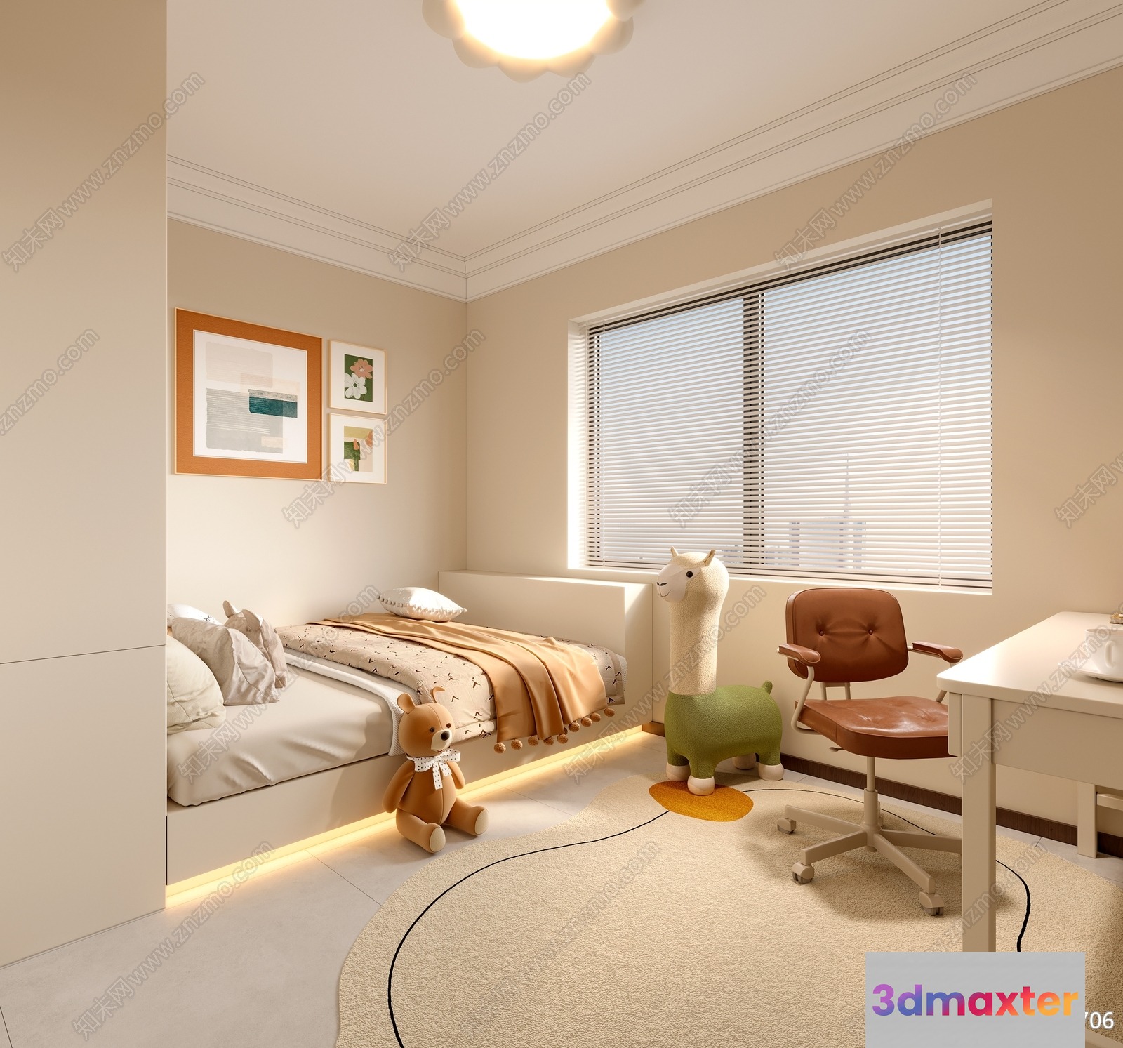 Modern Beige Bedroom 3D Model - 16962 - VRAY Render