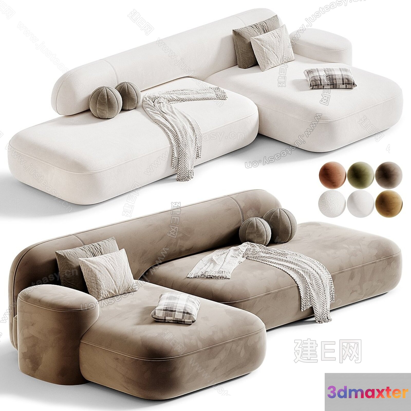 Modern L-Shaped Sofa 3D Model - 12619 - CORONA Render