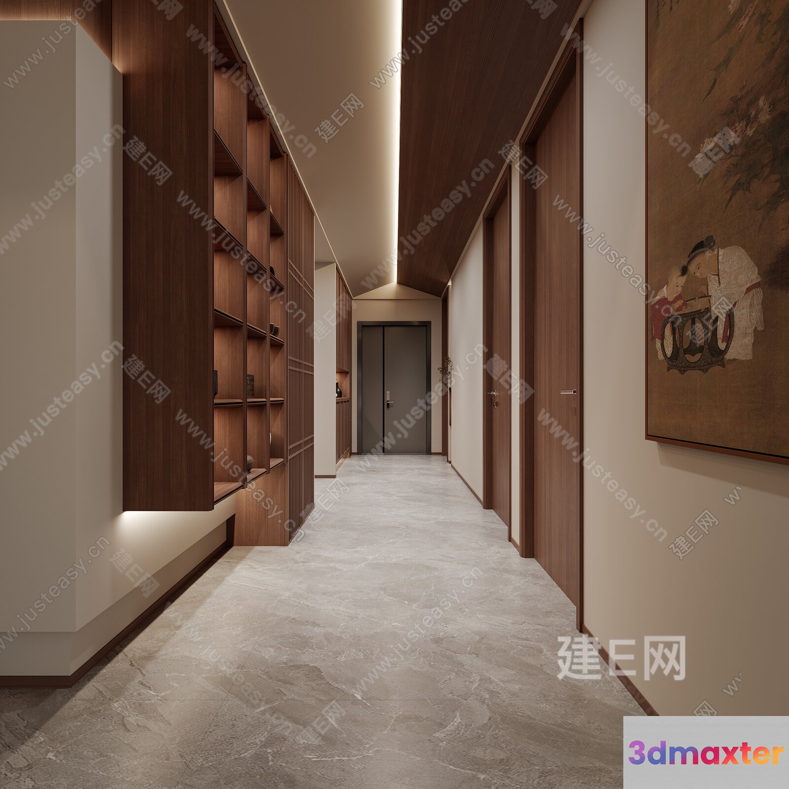 A Hallway With A Painting 3D Model - 3145 - VRAY Render