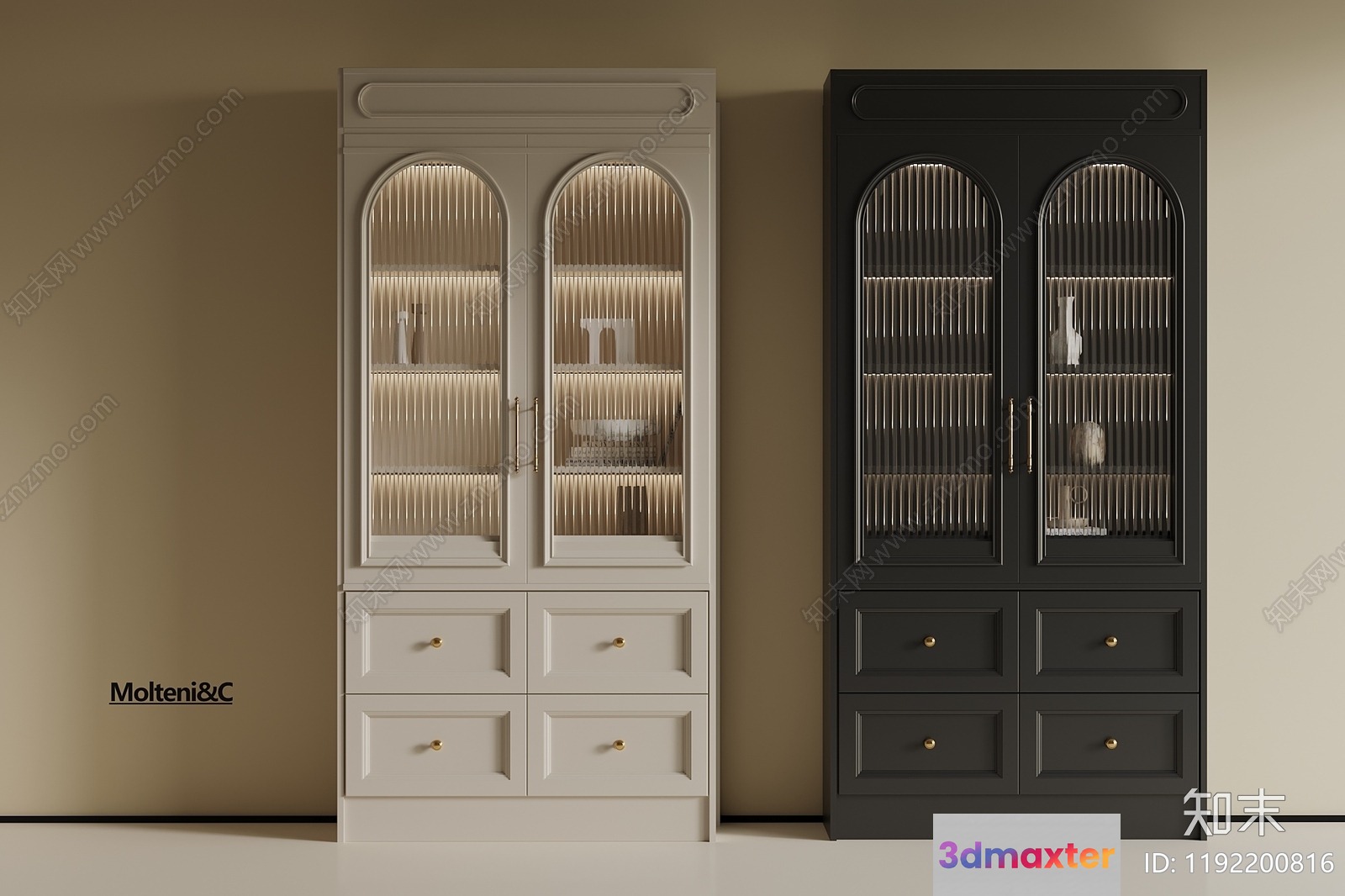 A Cabinet With Drawers And Glass Doors 3D Model - 14626 - VRAY Render
