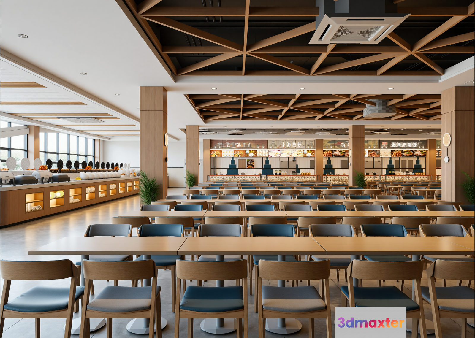 Wooden Cafeteria Tables 3D Model - 7703 - VRAY Render