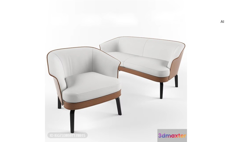 A White And Brown Couch And Chair 3D Model - 14055 - VRAY Render