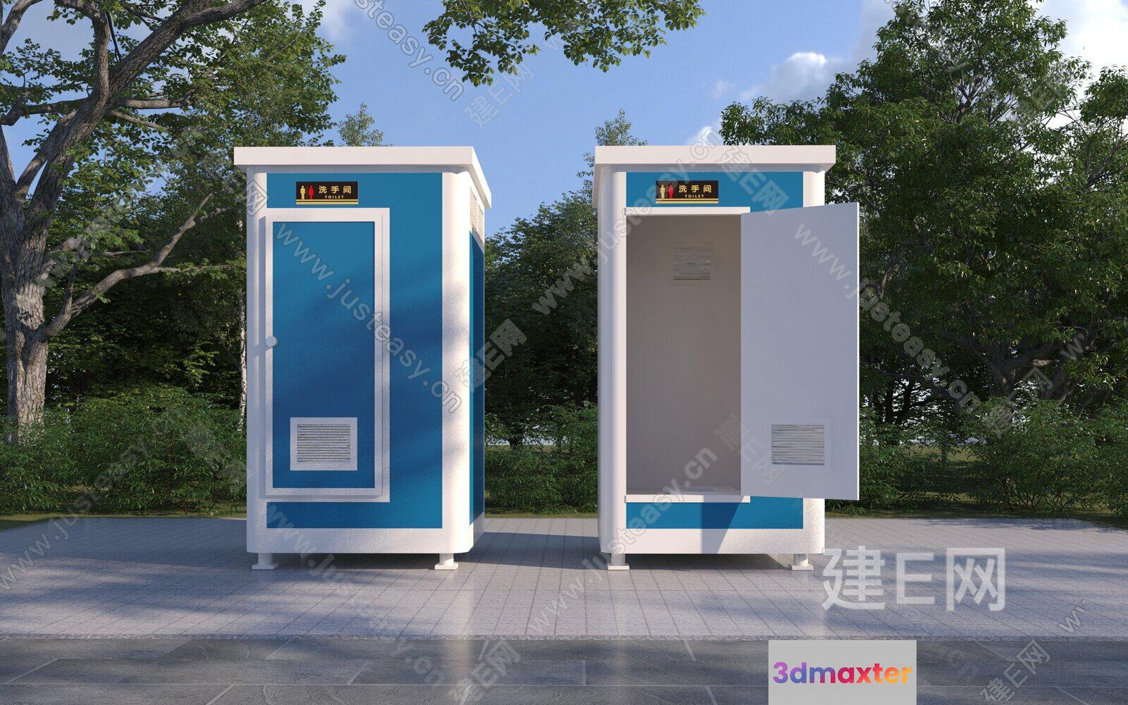Two Small Blue And White Structures 3D Model - 6833 - VRAY Render