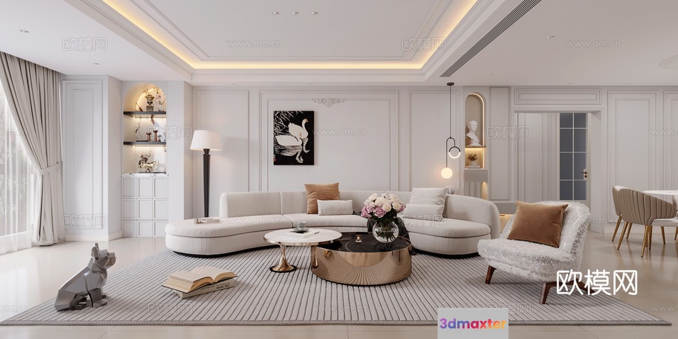 Modern Living Room 3D Model - 260 - CORONA Render