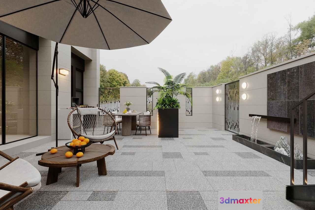 Outdoor Patio With A Modern Design 3D Model - 8176 - VRAY Render