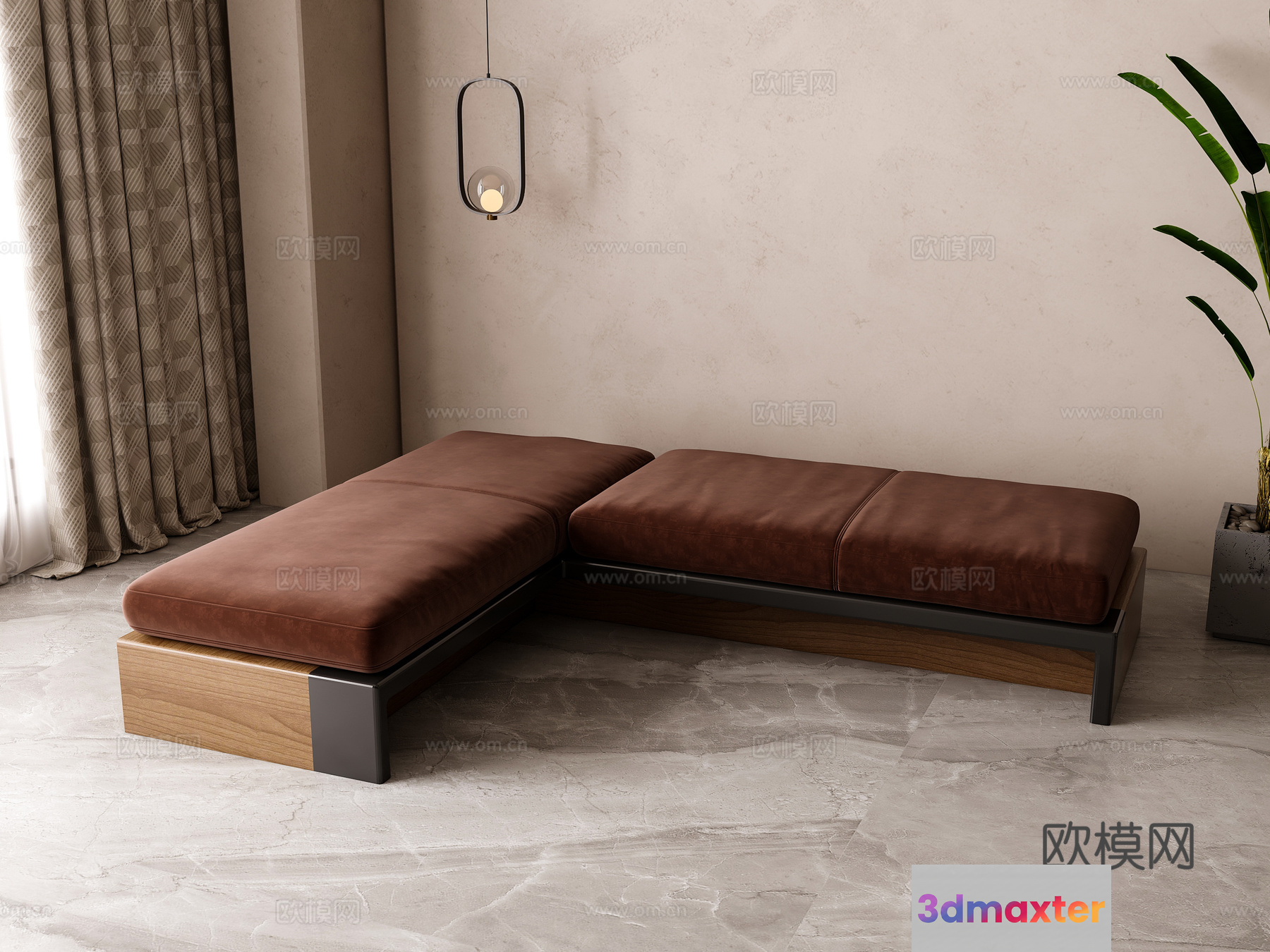 Modern L-Shaped Couch 3D Model - 21066 - VRAY Render